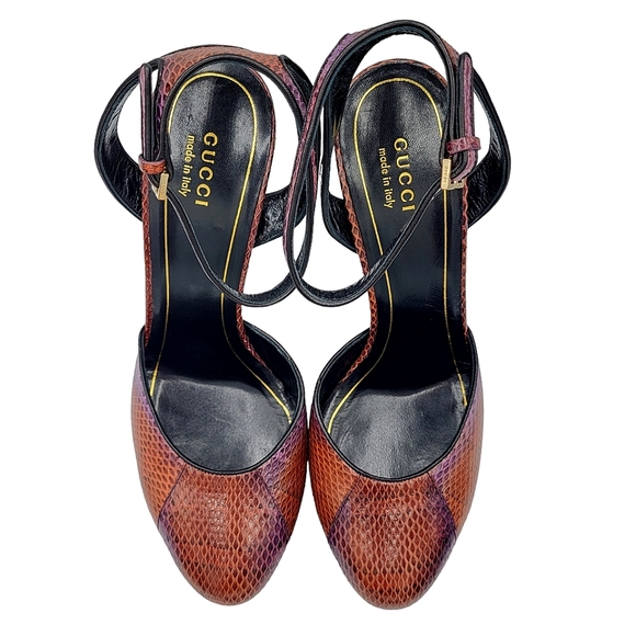 GUCCI Huston Platform Python Pumps with Ankle Strap 277958 Brown Purple 39.5 - Picture 7 of 15